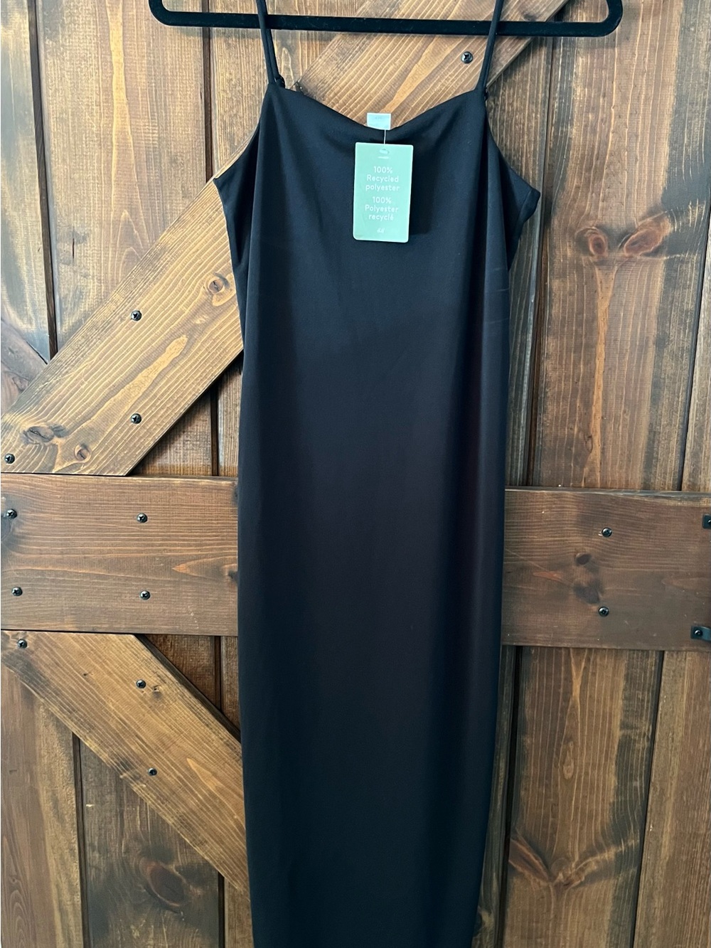 NWT- XS Black Slip Dress w Spaghetti Straps 100% polyester 17” slit down side - Picture 2 of 7